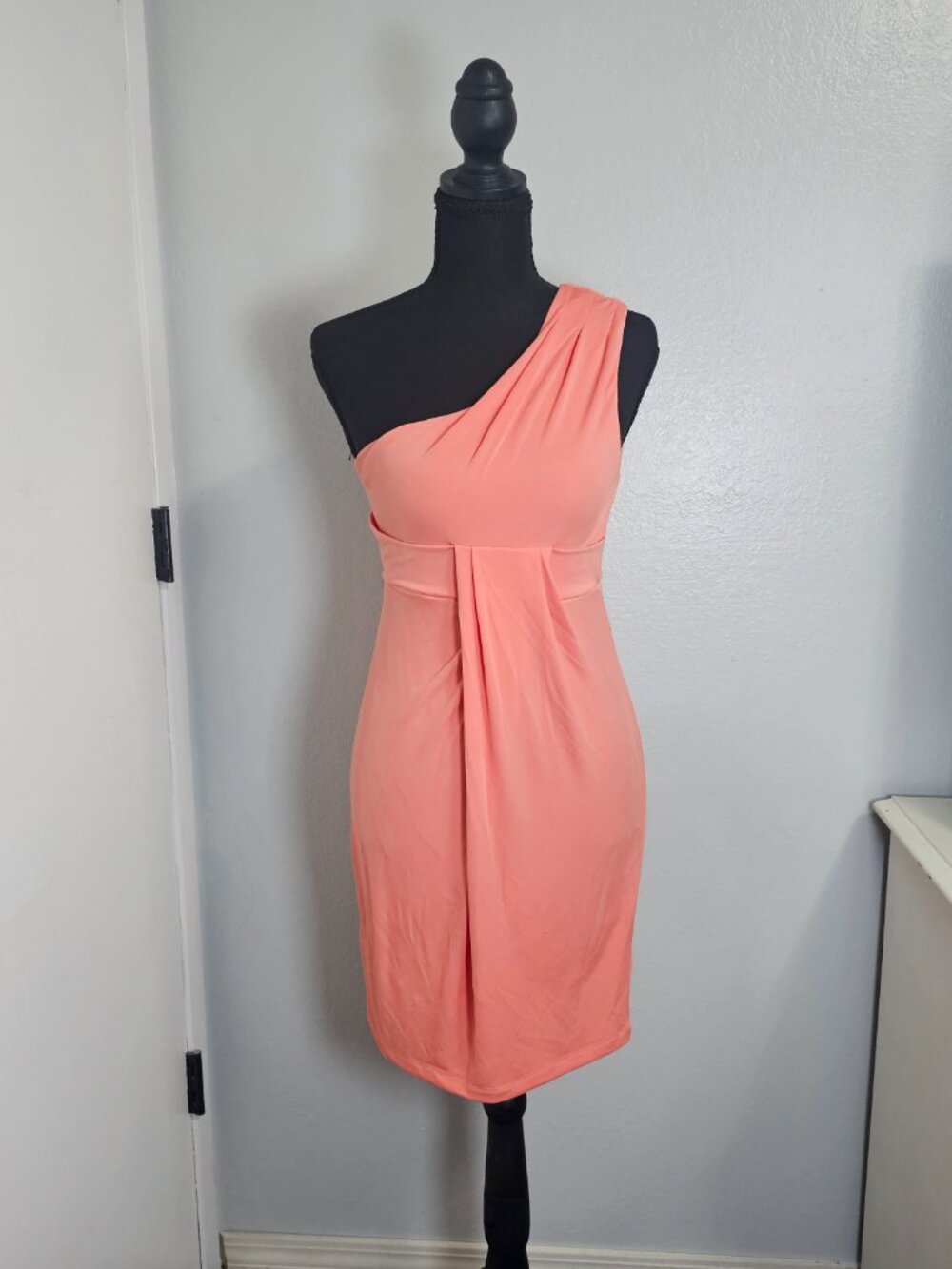 NEW Love21 Asymmetrical One Shoulder Sheer Dress Peach Mini Dress - Size Medium - Picture 2 of 6